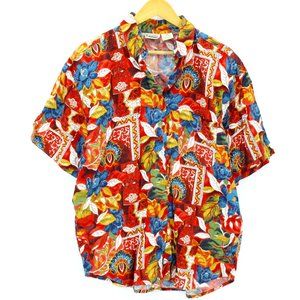 Vintage City Sports Shirt Women's Multicolor Short Sleeve Floral Button Up Sz M
